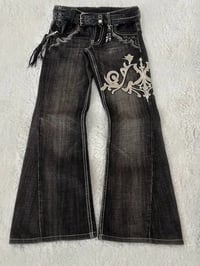 Image 3 of Fmxires New Y2k Retro Flared Jeans Women Harajuku Gothic Embroidery Denim Pants Vintage Punk Baggy S