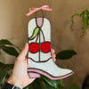 "Cherry Boot (White iridescent)" Stained Glass Hanging