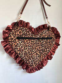 Image 3 of Leopard Heart Crossbody Bag – Bronze Satin Ruffle 🤎