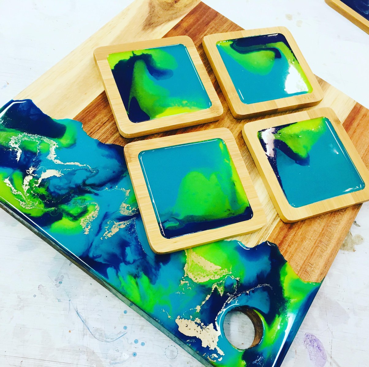 Individually Hand Painted Resin Serving Baord & 4 Coasters Sets | Sarah ...