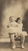 Image of VINTAGE PHOTO GIRL SMALL ROCKING CHAIR & HAPPY BABY