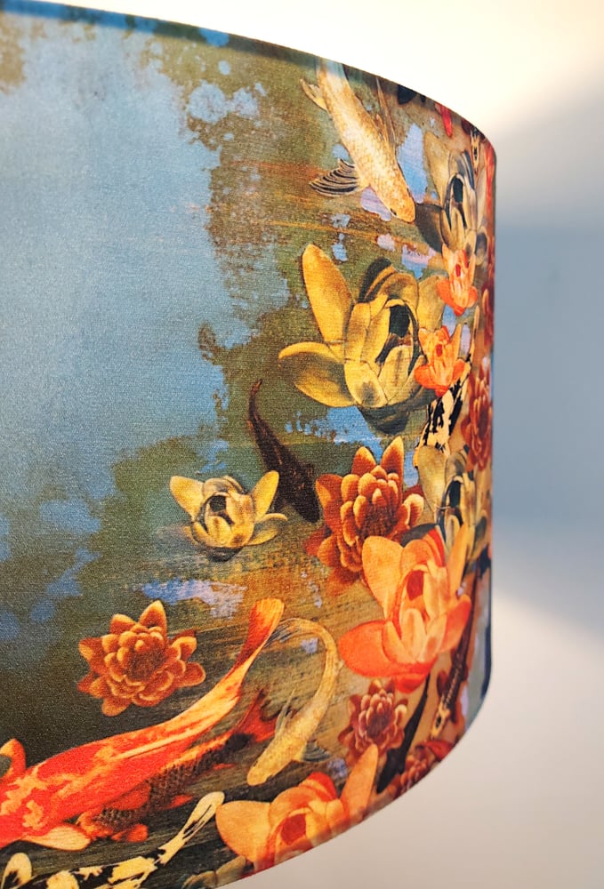 Image of Koi Pond Drum Lampshade by Lily Greenwood (45cm, Floor/Standard Lamp or Ceiling)