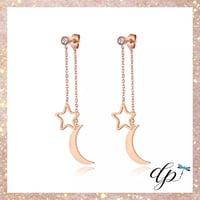 Image 1 of ⭐️🌙 Titanium Stainless Steel Star & Moon Tassel Dangle Earrings 