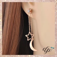 Image 3 of ⭐️🌙 Titanium Stainless Steel Star & Moon Tassel Dangle Earrings 