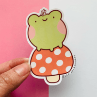Image 1 of Frog on mushroom vinyl sticker