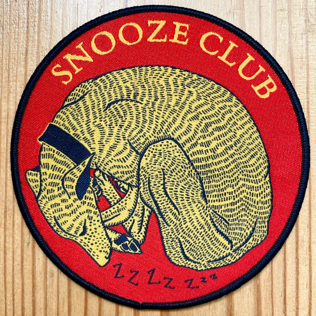 Snooze club” fabric patch in Poppy red