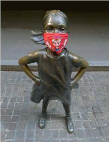 Image of Fearless Girl post card with Frida Kahlo face mask