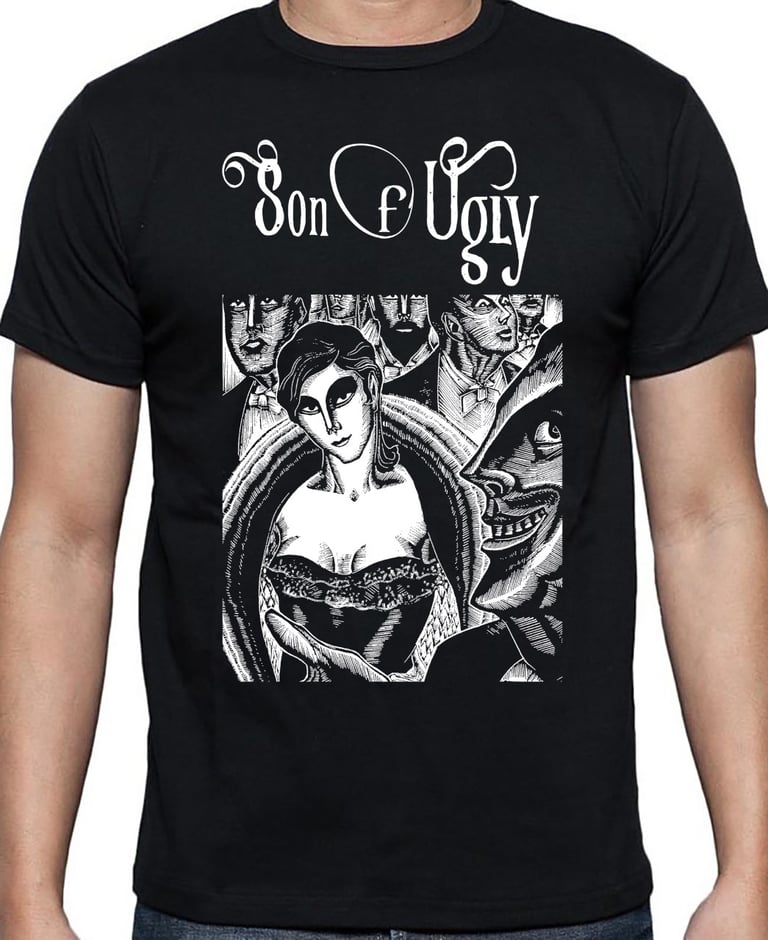 Son of ugly "Woodcut" design (Black T-shirt)