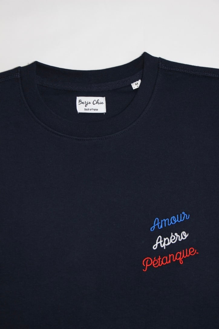Image of Sweat Bleu Amour Apéro Pétanque.