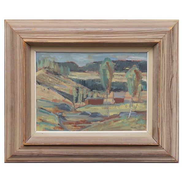 Image of Mid 20thC Oil Painting, Swedish Abstract Landscape