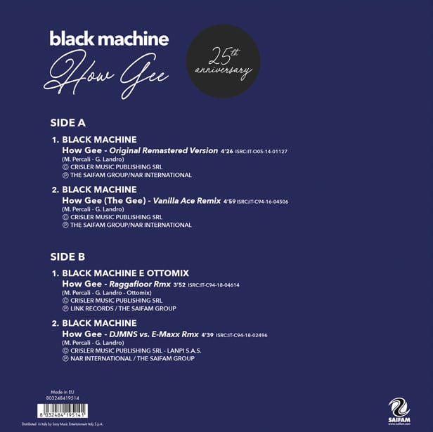 SAI10005 // BLACK MACHINE - HOW GEE 25TH ANNIVERSARY (VINILE COLORATO AZZURRO 45 GIRI)