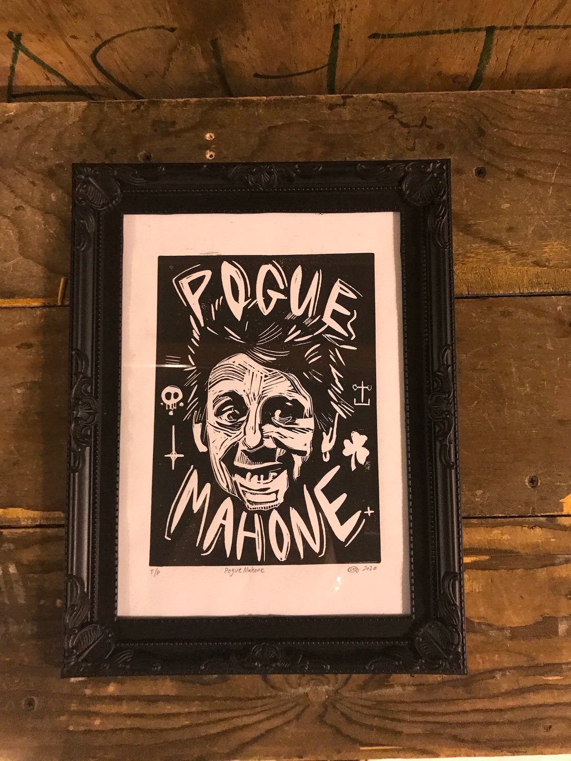 Image of Shane MacGowan. Pogue Mahone. Hand Made. Original A4 linocut print. Art.