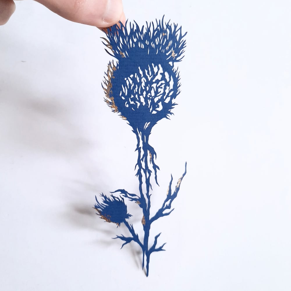 Image of Hand Cut Paper Thistle with Gold Foil