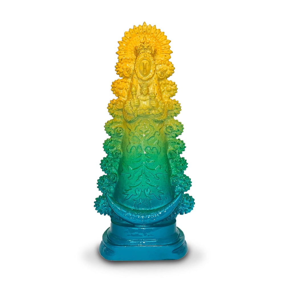 Image of Virgen del Rocío dorado y turquesa