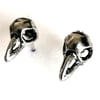 Antiqued Silver Crow Skull Stud Earrings