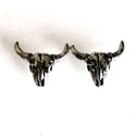 Antiqued Silver Cow Skull Stud Earrings