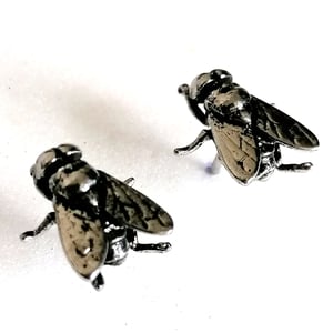 Image of Antiqued Silver Bluebottle Fly Stud Earrings