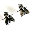 Antiqued Silver Bluebottle Fly Stud Earrings