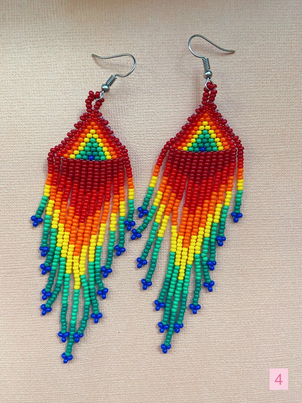 Beaded Fringe Earrings- Rainbow