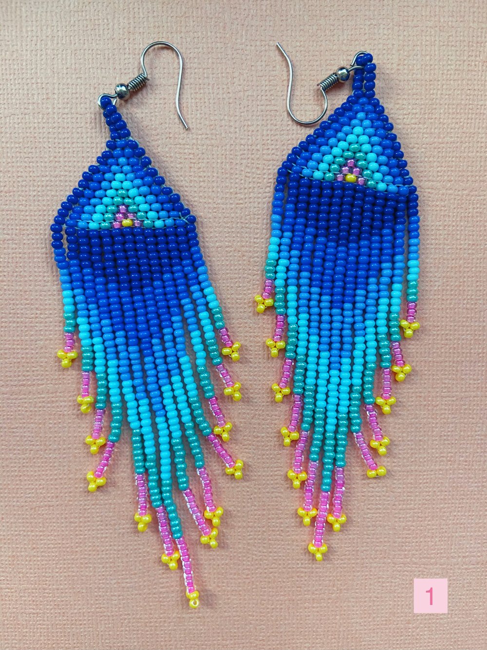 Beaded Fringe Earrings- Blue 