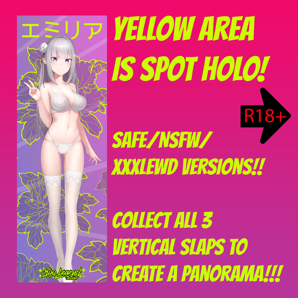 EMILIA - Re:Zero - Vertical Holo Slap Sticker [SAFE/SEXY/LEWD versions]