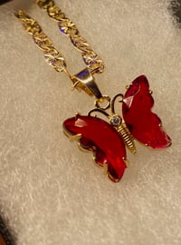 Image 1 of Red gem butterfly necklace