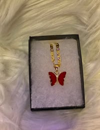 Image 2 of Red gem butterfly necklace