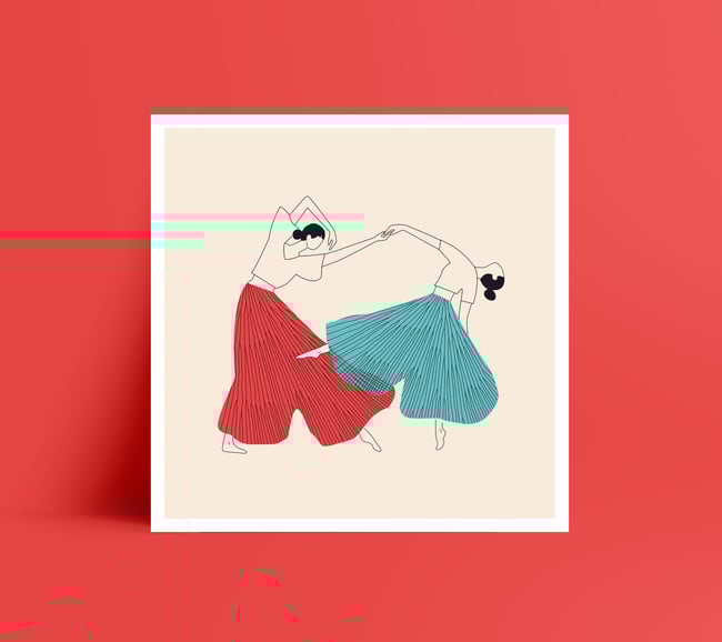 Ginkgo dancers_in red and blue