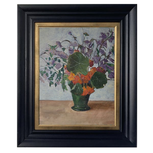 Image of Mid 20thC, French Oil Painting, 'Nasturtiums and Canterbury Bells'