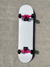 White Complete Skateboard w/ Pink Trucks