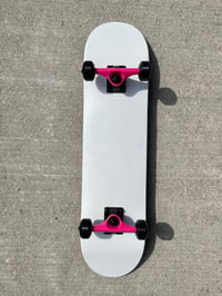 Image 3 of White Complete Skateboard w/ Pink Trucks