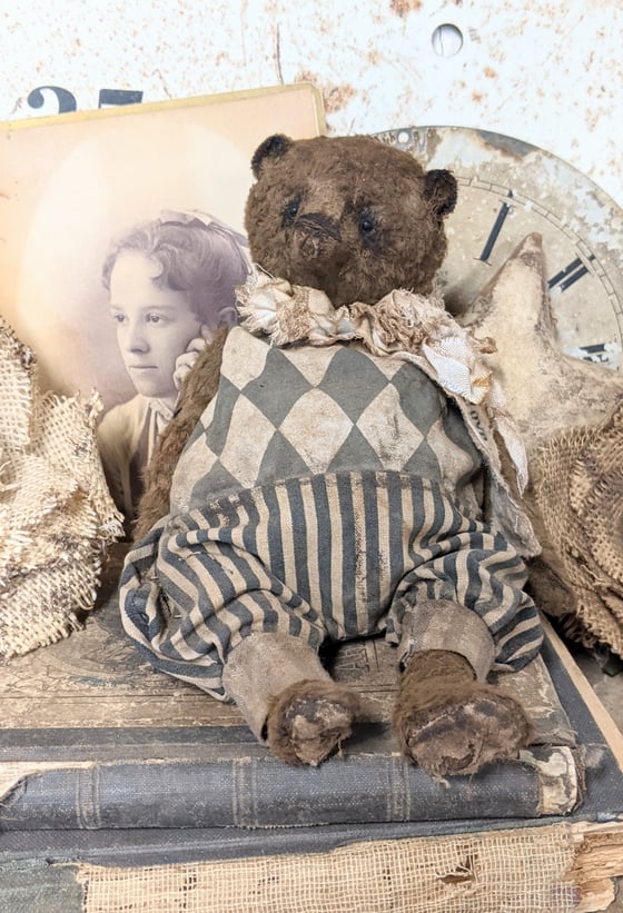 Image of Love you to the Moon - 8" Old Fat Chocolate Teddy in Harlequin outfit by Whendi's Bears