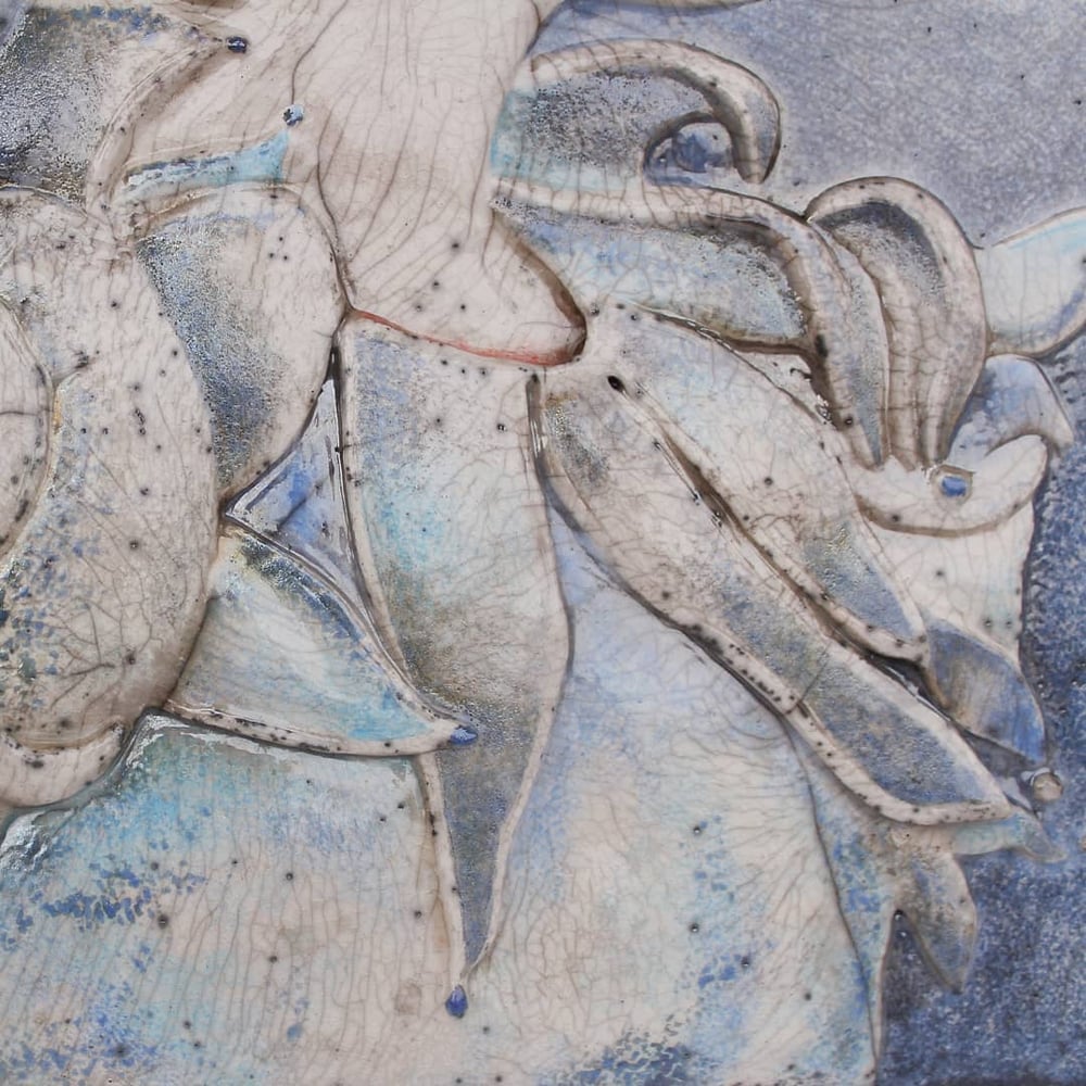 'Scary Monsters' Raku Wall Panel Painted Ceramic (Framed)