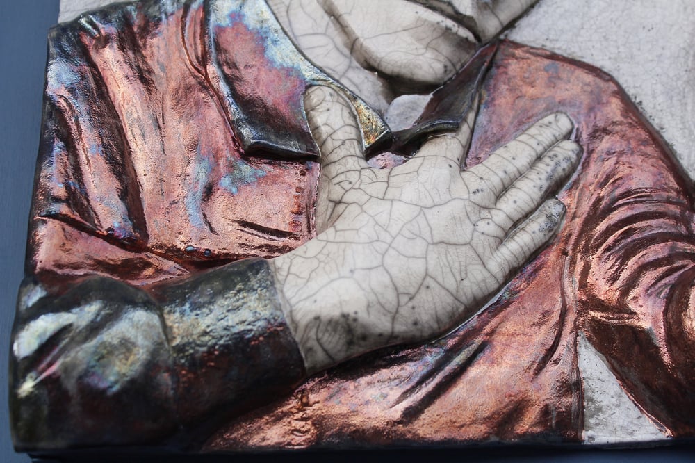 'Heroes' Raku Wall Panel Painted Ceramic (Framed)