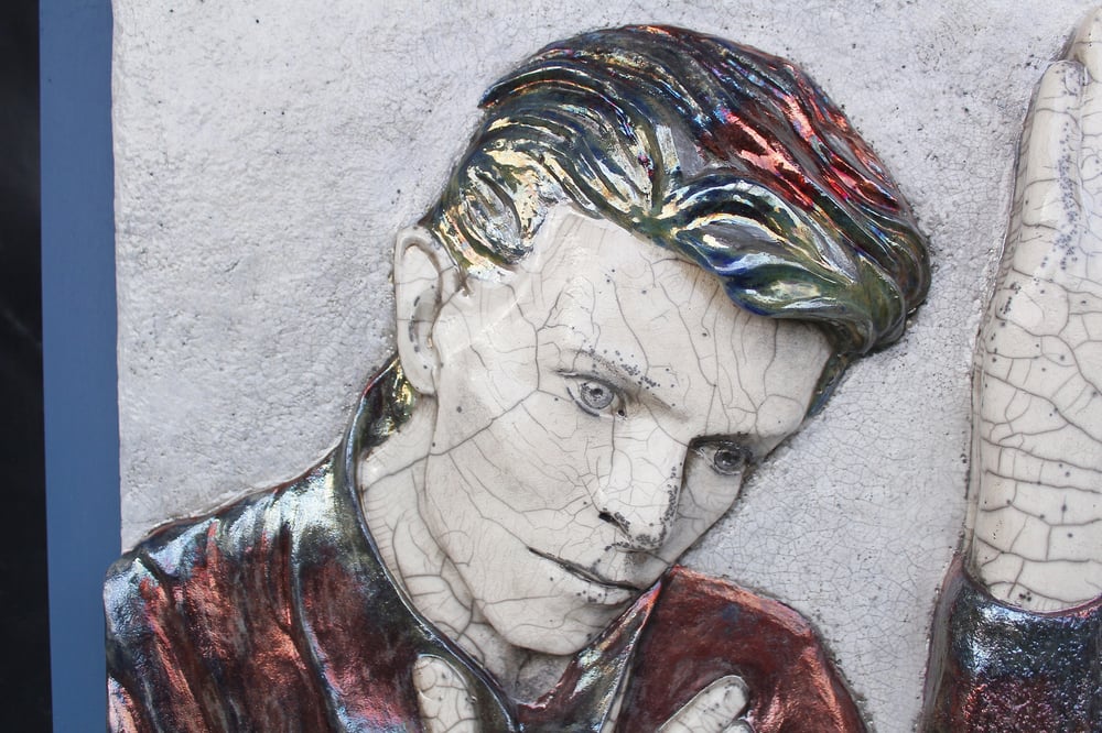 'Heroes' Raku Wall Panel Painted Ceramic (Framed)