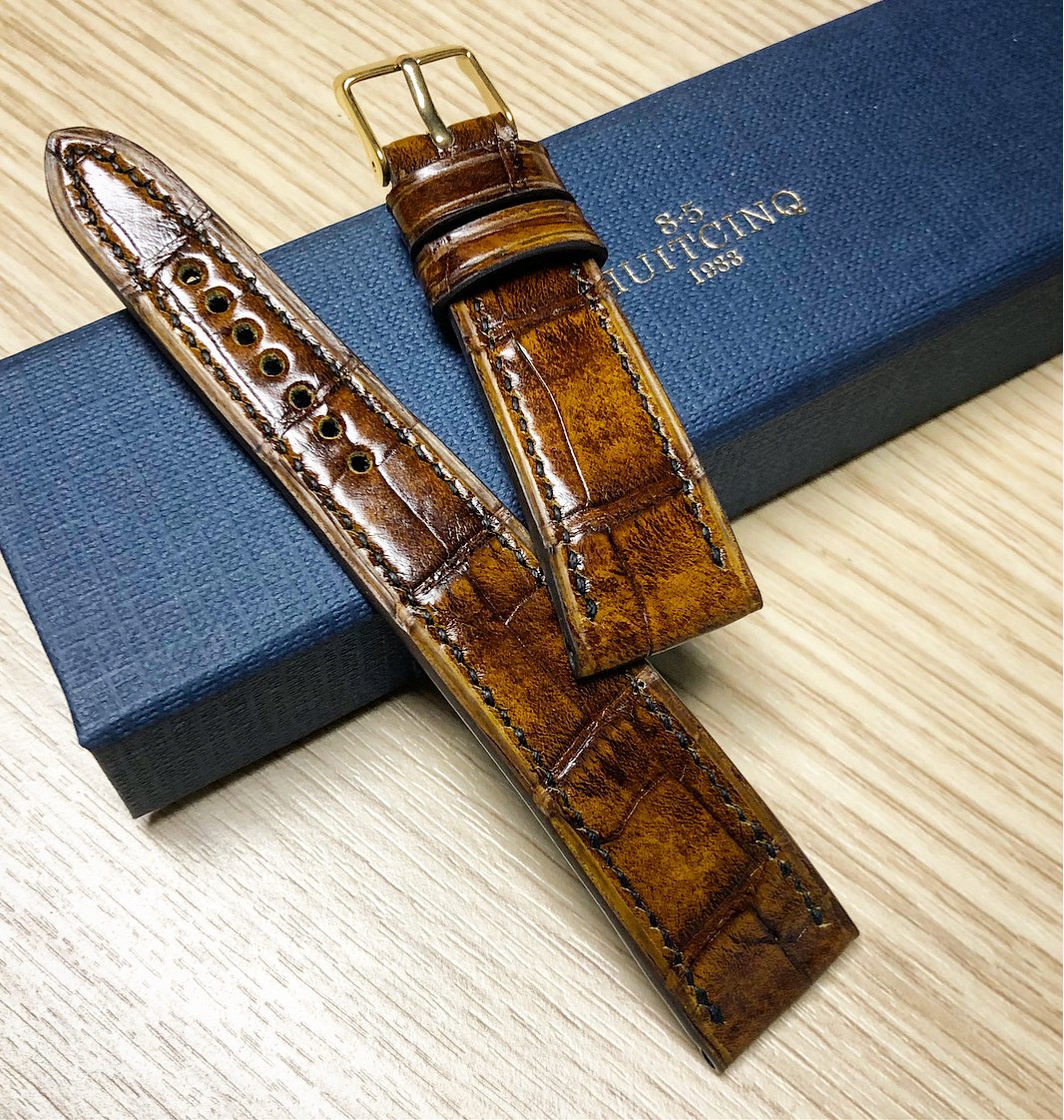 Image of Hand-stitched Antique Tan Alligator watch strap