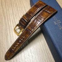 Image 2 of Hand-stitched Antique Tan Alligator watch strap