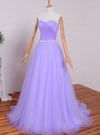 Lavender Tulle Simple Beaded Waist Long Party Dress, Tulle Evening Gown Prom Dress