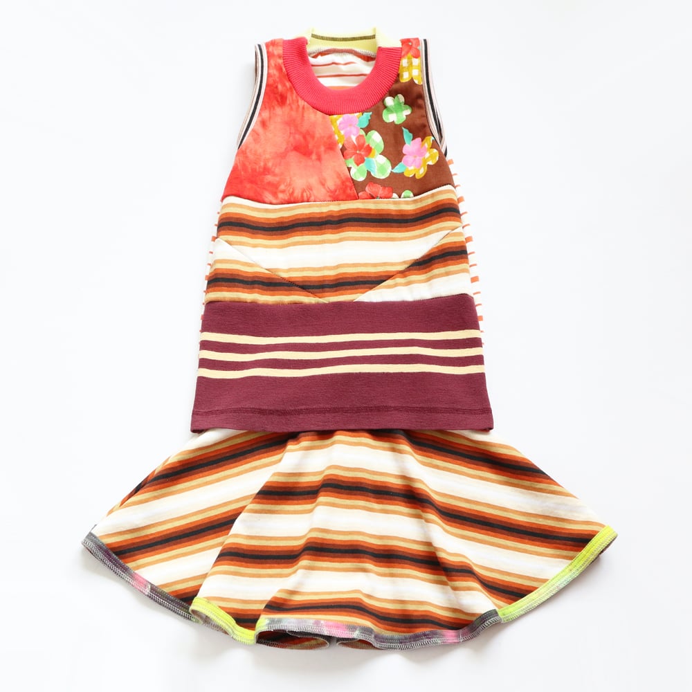 Image of superstripe stripe brown red floral 6 6/7 tank sleeveless skirt set courtneycourtney