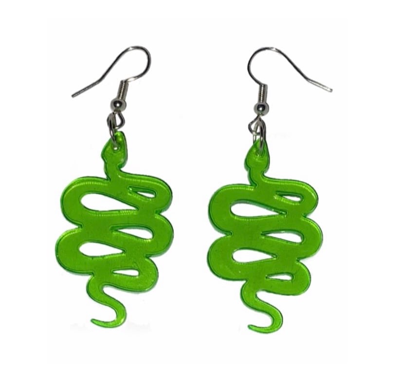 Image of GREEN SNAKE EARRINGS/NECKLACE 