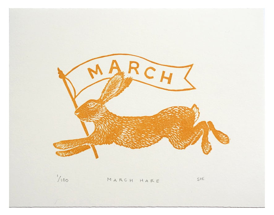 Image of March Hare - Linocut