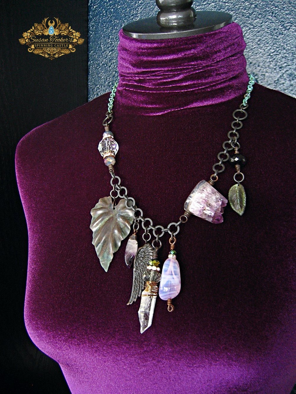 Image of DREAM DAYS - Amethyst Quartz Crystal Asymmetrical Charm Statement Necklace Enchantment Collection