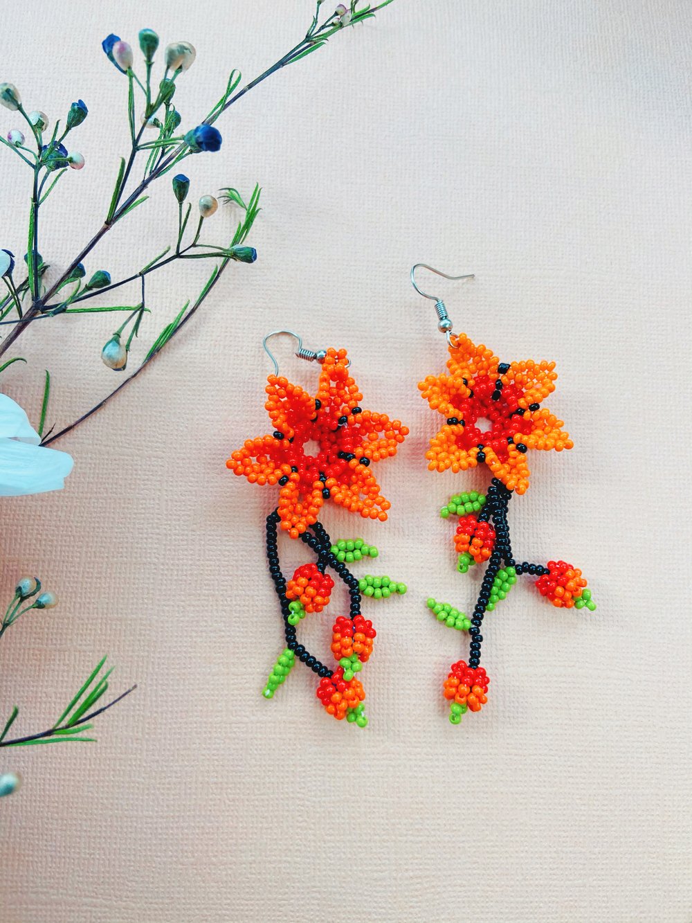 Beaded 3D Flower Earrings