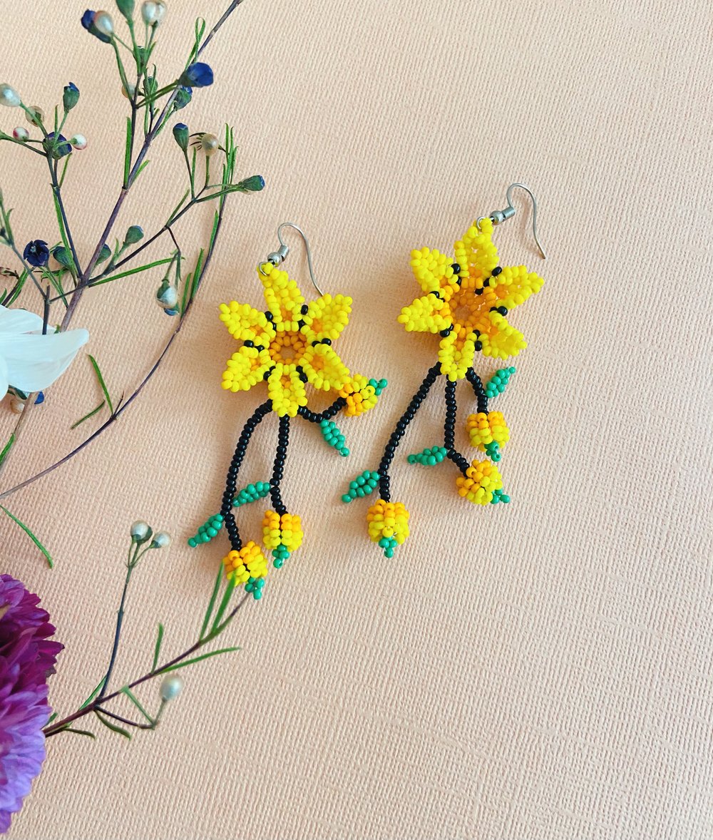 Beaded 3D Flower Earrings