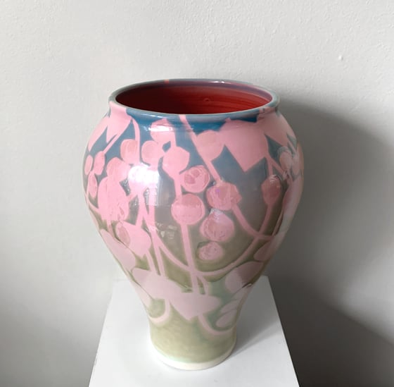 Image of Mother-Of-Pearl 'Pink Vines' Vase (7.25" Height)