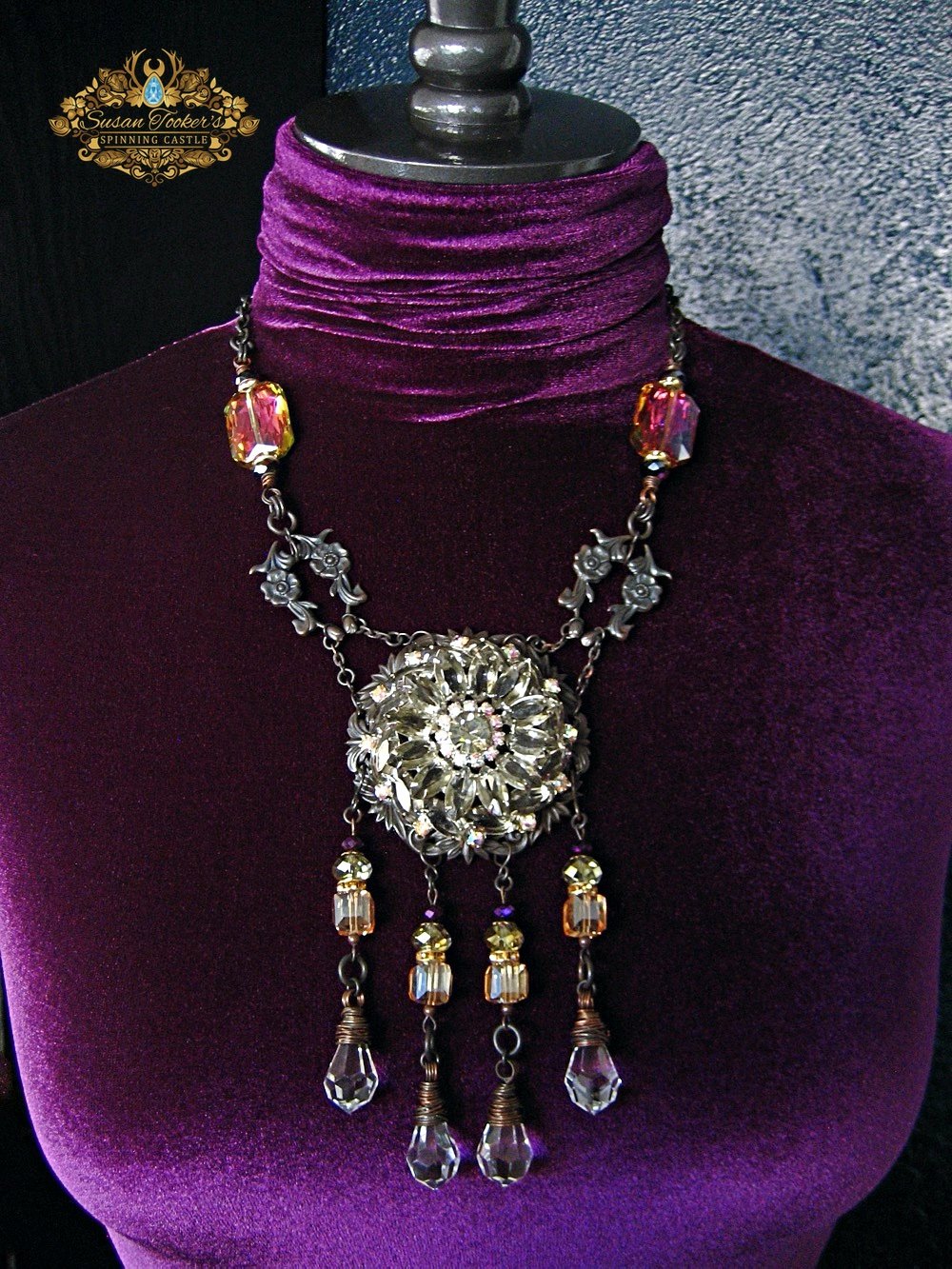 Image of DAYBREAK - Rhinestone Crystal Vintage Chandelier Drop Statement Necklace Enchantment Collection