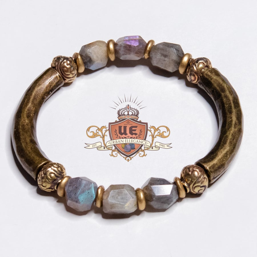 Image of Aurora Borealis(Labradorite) II Brass Dharma Bangle 