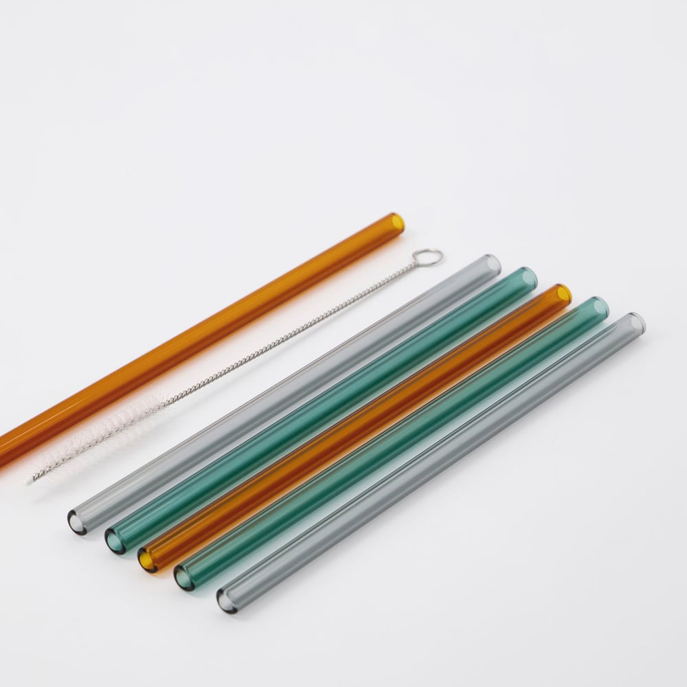 Image of Set of coloured glass straws