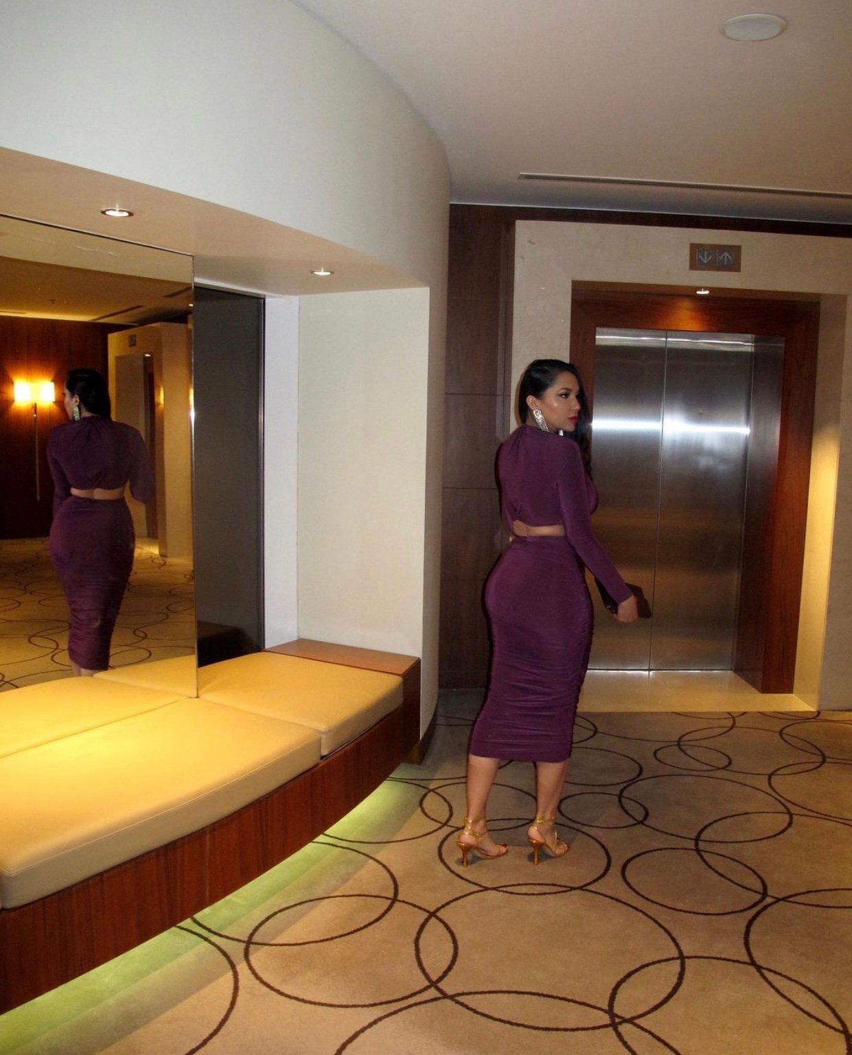 Image of PLUM RUCHED MIDI DRESS WITH WAIST & BACK SLITS (MEDIUM)