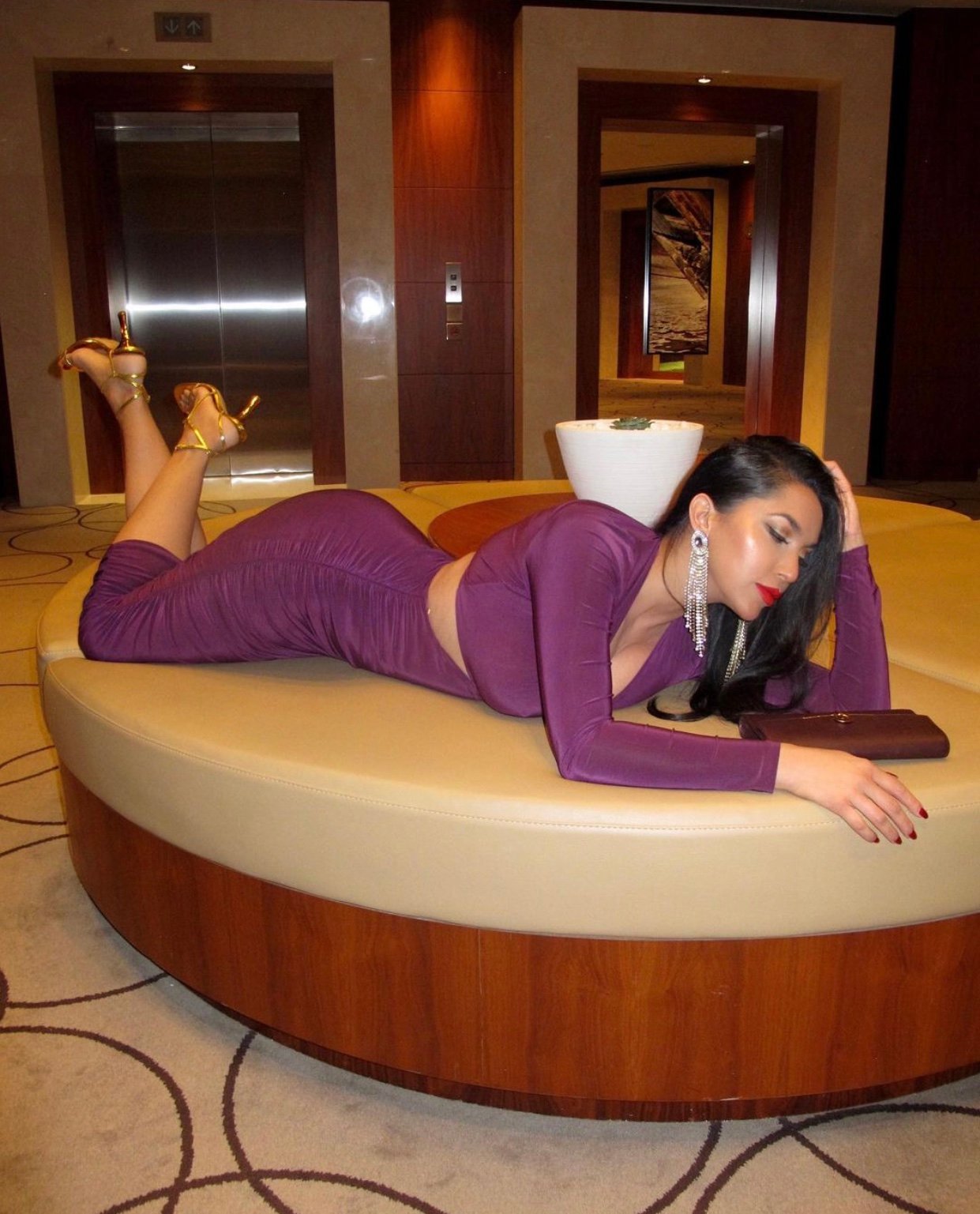 Image of PLUM RUCHED MIDI DRESS WITH WAIST & BACK SLITS (MEDIUM)